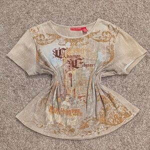 Gloria Vanderbilt Cream and Gold Graphic Tee